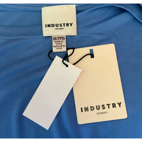 Industry Republic Clothing 3X Blue Ruched Side Crew Neck Cuff Short Sleeve Top - Picture 6 of 6